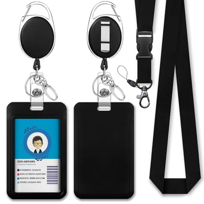 Giancomics Black Lanyards for ID Badges, Badge Holder Retractable Reel Card - color: 0 Black