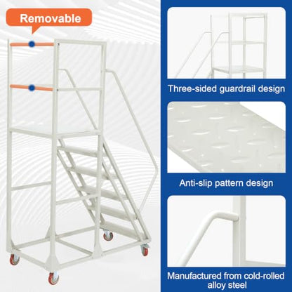 4/6 Step Rolling Stairs with Wheels Industrial & Warehouse Ladder with Handrails 880 LBS Capacity Rolling Steps for Goods Shelves 880 LBS Capacity