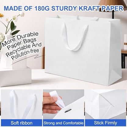 Fuyoooo 20 Pcs 18 x 7 x 14 Extra Large Kraft Paper Gift Bags, White - color: White