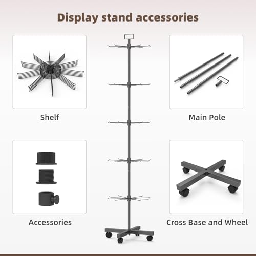 Retail Display Racks 5 Tier Spinning Display Stand, Movable Shop Spinner Rack with Hooks, Retail Display Stand for Jewelry Keyring Hats Socks Toys (Black) - color: Black