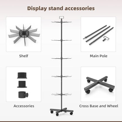 Retail Display Racks 5 Tier Spinning Display Stand, Movable Shop Spinner Rack with Hooks, Retail Display Stand for Jewelry Keyring Hats Socks Toys (Black) - color: Black