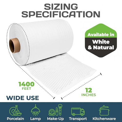 HexcelPack HexcelWrap Honeycomb Packing Paper Wrap - White, 12" x 1400' - color: White HoneyComb, size: 12" x 1400 Feet - Roll Only