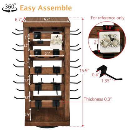 Ikee Design 5 Tiers Wood Rotating Jewelry Earring Display 42 Hooks - color: 4 side, Brown, 42 hooks