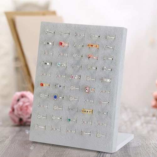 KUKUVR Velvet L-Shaped 50 Slots Ring Earring Holder Display Stand (Grey) - color: Grey