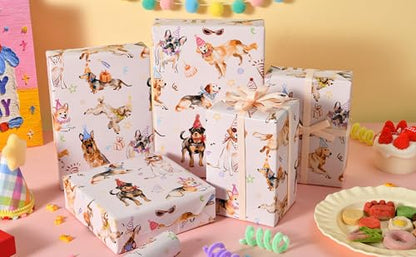 Sikiweiter Dog Birthday Wrapping Paper Roll - 17 Inches x 16.5 Feet, Fun and Colorful Dog Party Print, Perfect for Gifts and Celebrations(Dog Birthday) - color: Dog Birthday