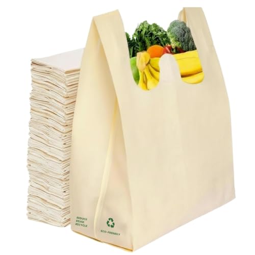 Simply Cool 50 Pack Reusable Grocery Bags, T-Shirt Tote Bags Bulk, Cream - color: Cream