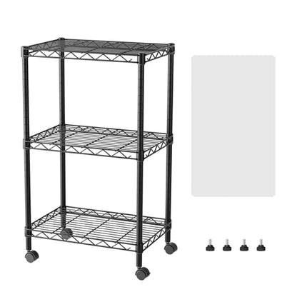 SINGAYE 3 Shelves Storage Shelf Wire Shelving Unit Metal Adjustable Wheels - color: Black, size: 3Tier/11.5"D X 17.5"W X 30.5"H