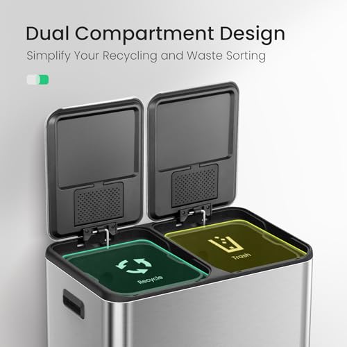 Cesun 8 + 8 Gallon Dual Compartment Kitchen Trash & Recycle Bin Combo