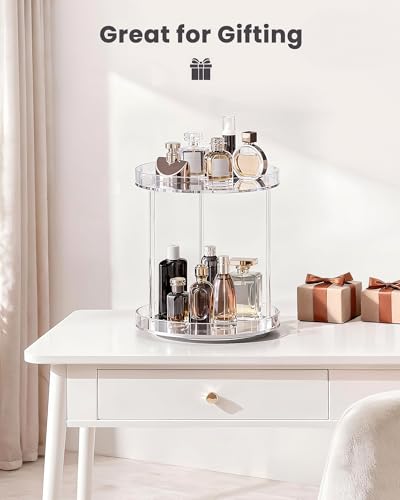 Lolalet 360 Degree Rotating Acrylic Perfume Organizer Stand, 2 Tiers Clear Perfumes Holder Display Rack, Makeup Skincare Organization for Vanity Bathroom Countertop -Large, Clear - size: Large