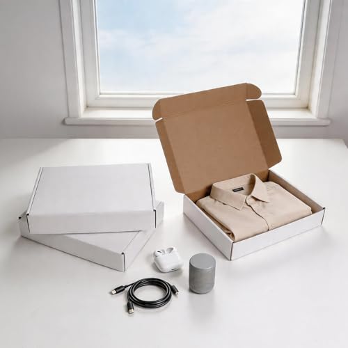 Fishat 11" x 8" x 2" White Corrugated Cardboard Shipping Boxes Set of 5 - size: 11" x 8" x 2"