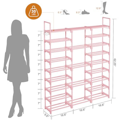 WOWLIVE 9 Tier 3-Column Shoe Rack, 50-55 Pairs Stackable Pink - color: Pink, size: 3 Row 9 Tier