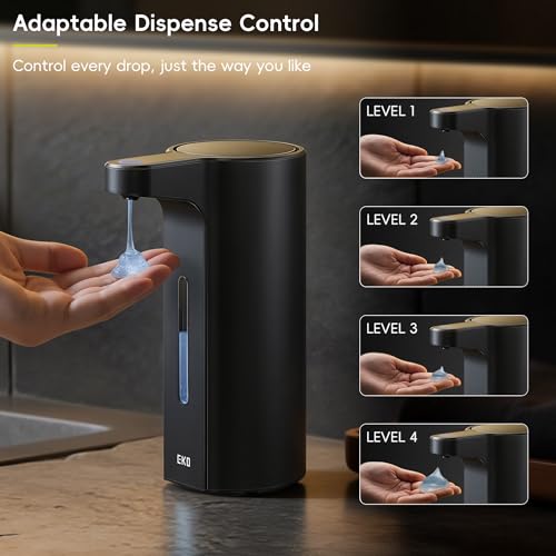 EKO Aroma Pro 13.5 fl oz Touchless Automatic Liquid Soap Dispenser, Rechargeable Hand & Dish Soap Dispenser for Bathroom and Kitchen, Waterproof, Adjustable Volume Control (Matte Black) - color: Matte Black, size: 13.5 oz