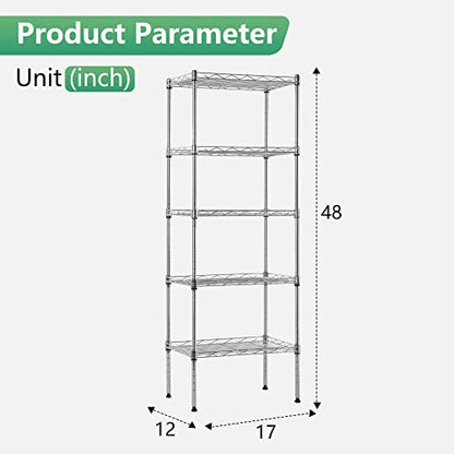 FDW | 5-Tier Wire Shelf | 17" x 12" x 48" | Chrome - color: Chrome, size: 17×12×48