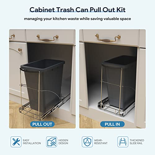 Tanamu Pull Out Trash Can Under Cabinet，Under Sink Slide Out Garbage for Kitchen，Requires 13" W X 18" D Minimum Cabinets，Not Included Can，Chrome Adjustable for 7-10 Gal Can