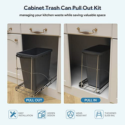 Tanamu Pull Out Trash Can Under Cabinet，Under Sink Slide Out Garbage for Kitchen，Requires 13" W X 18" D Minimum Cabinets，Not Included Can，Chrome Adjustable for 7-10 Gal Can