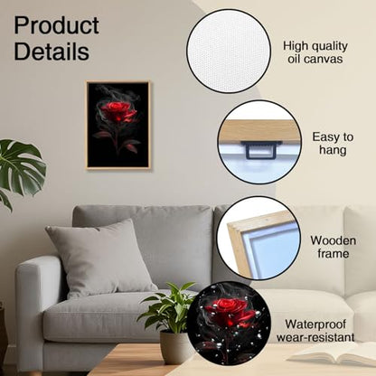 Dark Moody Aesthetic Rose Bedroom Wooden Box Sign 8x12 Inch - color: Red Rose with Smoke