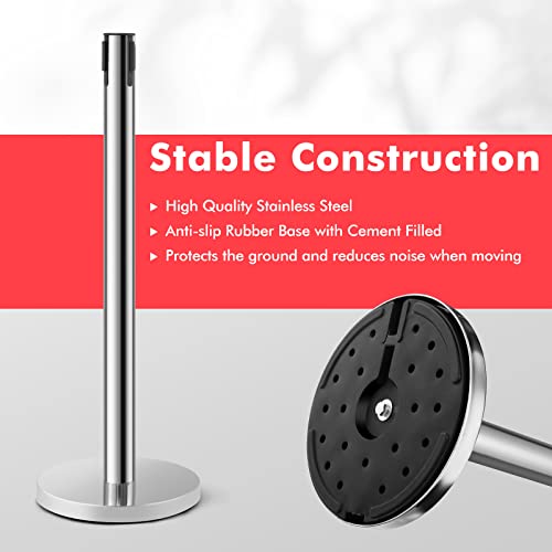 Goplus 6Pcs Stanchion Post, Stainless Steel Stanchions with 6.5' Retractable Belt, Posts Queue Pole, 35"Height Crowd Control Barrier for Party Supplies (Red)