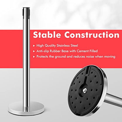Goplus 6Pcs Stanchion Post, Stainless Steel Stanchions with 6.5' Retractable Belt, Posts Queue Pole, 35"Height Crowd Control Barrier for Party Supplies (Red)