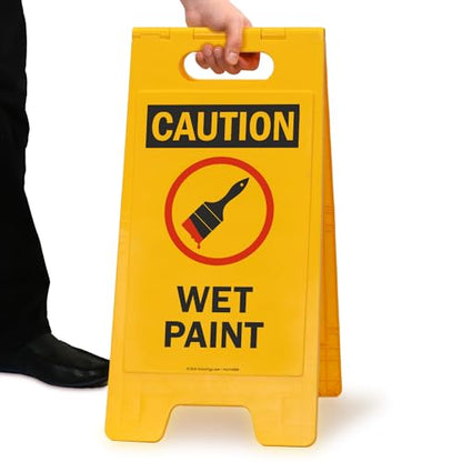 SmartSign "Caution - Wet Paint" Folding Floor Sign | 25" x 12" Plastic - color: 25" x 12" FloorBoss Kit