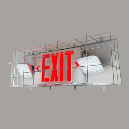 TANLUX Exit Sign Combo with Steel Cage, Square Light Head, Wall Mounted Emergency Exit Light with Protective Wire Guard, Red Exit Sign with Emergency Lights - size: Exit Sign Combo with Square Head