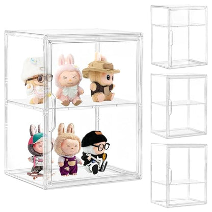 LXLXXL 2 Tier Stackable Shelf Acrylic Display Case with Magnetic Lid 4-Pack - size: 2 Tier -4pcs