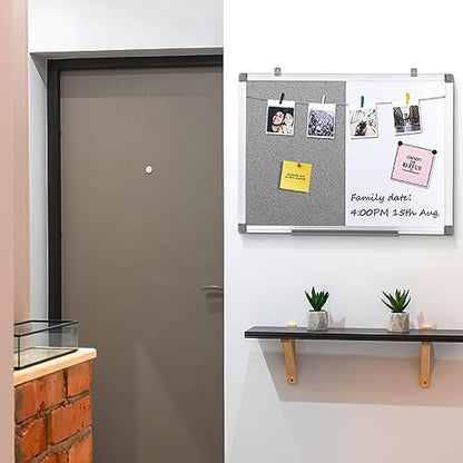 SWANCROWN Bulletin Board White Board Combo, 24 x 18 in, Aluminum Frame - color: Grey-vertical, size: 24"W x 18"H