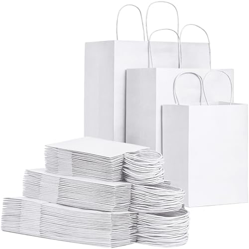 FACEBAG 90-Pack White Kraft Paper Bags with Handles Bulk, Assorted Sizes Gift Bags for Favors Grocery，Retail，Party，Festival，Wedding，Birthday，Shopping，Business，Goody Craft Merchandise Take Out Sacks - color: White, size: 90 Count (Pack of 1)