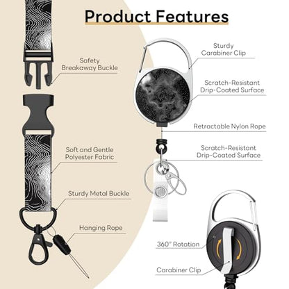 Retractable Badge Holder with Detachable Lanyard, Black Waves - color: Black Waves