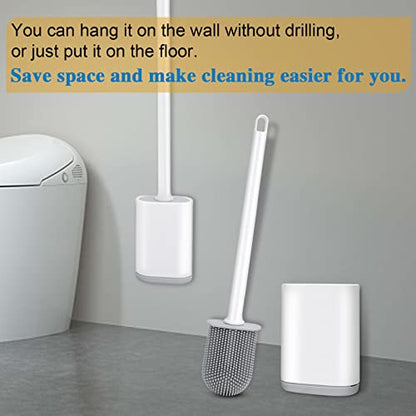 Silicone Toilet Brush and Holder, Wall Mounted No Rust Problem White - color: White