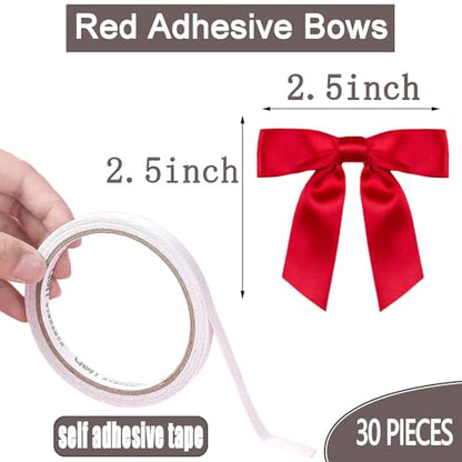 2.5inch Red Bows,30pcs Self Adhesive Gift Wrap Bows Small Premade Ribbons Crafts Christmas Bows for Presents - color: Red