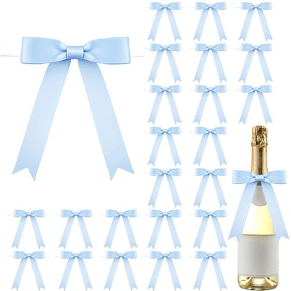 Riceshoot 24 Pcs Baby Blue Satin Ribbon Bows Twist Tie 5x7'' for Gift - color: Baby Blue
