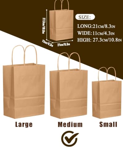 qiqee 30-Packs Brown Gift Bags with Handles Bulk 10.8"x8.3"x4.3" Medium Size Kraft Paper Bags Multiple Uses (Medium Size) - size: Medium - 30 Packs
