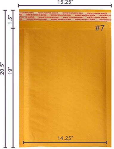 Yens Kraft Bubble Mailers 14.25x20 50 Pack Usable Space 14.25x19 KF#7 - size: KF#7( 14.25X 19 in)-50pcs