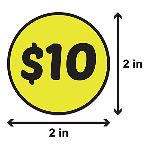 10 Dollar Price Stickers, 2 inch Round, Yellow, 300 Labels - color: Yellow, size: 300 Labels