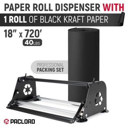 18" Paper Dispenser with Cutter + Black Kraft Paper Roll - color: Black, size: 1 Roll + Dispenser