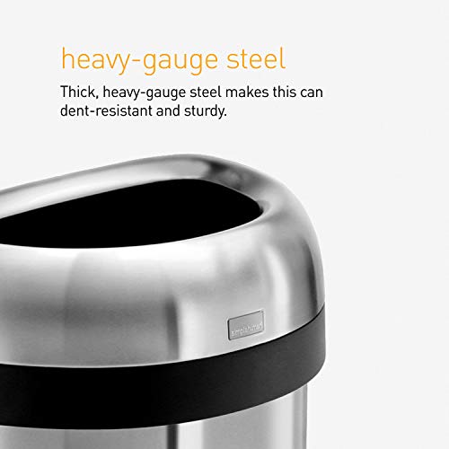 simplehuman 60 Liter / 15.9 Gallon Large Semi-Round Open Top Trash Can Commercial Grade Heavy Gauge, Brushed Stainless Steel - color: Brushed, size: 60L Semi-Round