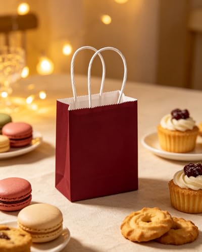 qiqee 24PCS Mini Gift Bag with Handles Bulk 4.5"x2.5"x6" Gift Bags Coffee Bags Multiple Uses - color: Coffee