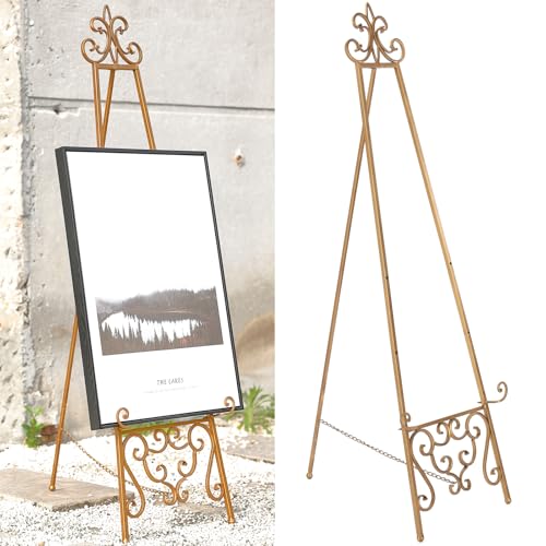 Gold Easel Stand for Sign, Heavy Duty Adjustable Metal Display Easel