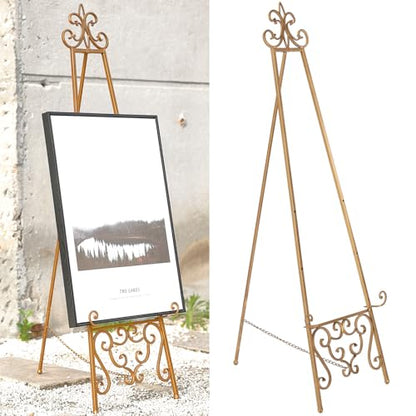 Gold Easel Stand for Sign, Heavy Duty Adjustable Metal Display Easel