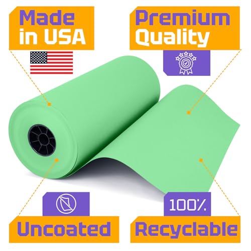 USA Made 18" x 8640" (720 ft) Light Green Kraft Paper Roll, Large Size - color: Light Green, size: 1 Roll