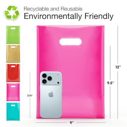 Choice Marts 100 Multicolor Plastic Bags With Handles 9x12 Merchandise Bags - color: Multicolor