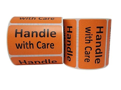 Handle with Care Labels Orange 2.5x1.5-inch Handling Fragile Adhesive Stickers 1 Roll with 500 Labels