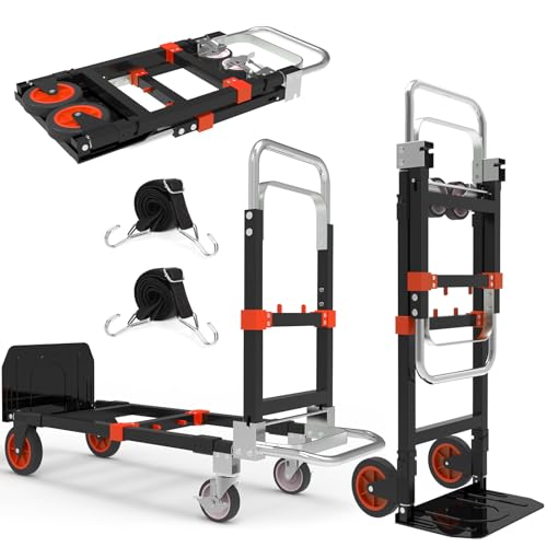 3-in-1 Folding Hand Truck, 500 lb Heavy Duty Steel Dolly - color: Orange