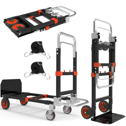 3-in-1 Folding Hand Truck, 500 lb Heavy Duty Steel Dolly - color: Orange
