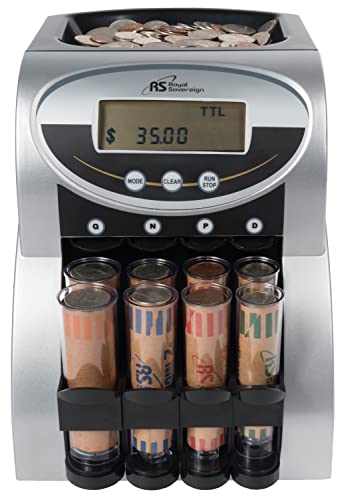 Royal Sovereign Electric USD Coin Counter/Sorter, 2 Rows with Patented Anti-Jam Technology and Value Counting, Silver (FS-2N)