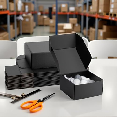 8x8x4 inch Black Shipping Boxes for Small Business- Set of 25 - color: Black, size: 8x8x4 Inch