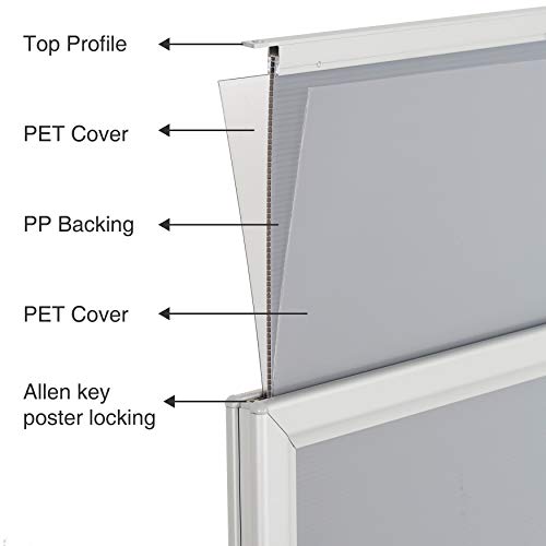 M&T Displays Slide-in WindPro Weather and Wind Resistant Outdoor Pavement Sidewalk Sign for 24x36 Posters Silver Aluminum Easy Loading Slide-in Frame with Durable HDPE Silver Water Base - size: 24x36