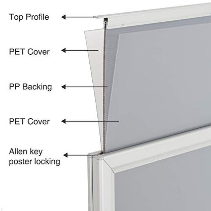 M&T Displays Slide-in WindPro Weather and Wind Resistant Outdoor Pavement Sidewalk Sign for 24x36 Posters Silver Aluminum Easy Loading Slide-in Frame with Durable HDPE Silver Water Base - size: 24x36