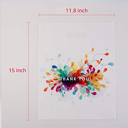 Thank You Bags for Business with Handles 12x15 (100 Count, White) - Plastic Shopping Retail Bags for T Shirts