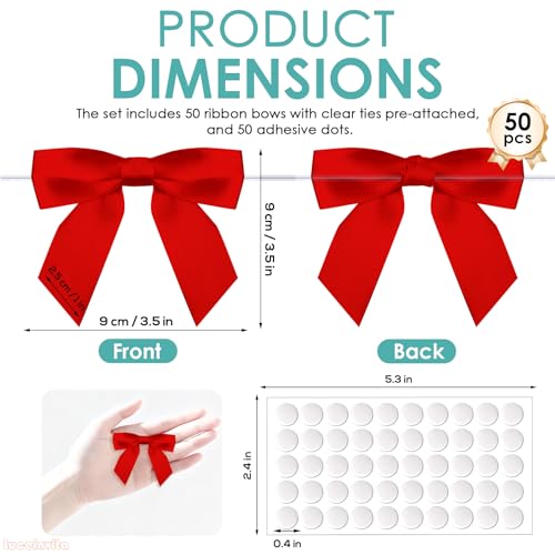 3.5" Red Satin Ribbon Bows (50 Packs) - color: Red, size: 3.5 Inch - 50pcs